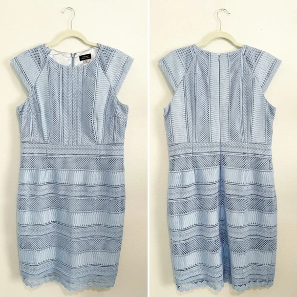 NWT Tahari by Arthur Levine Chemical Lace Dress Light Blue Sheath Blue Size 14 - Picture 3 of 5